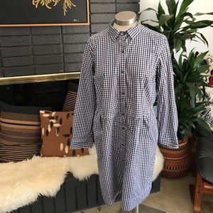Blue and white gingham shirt dress